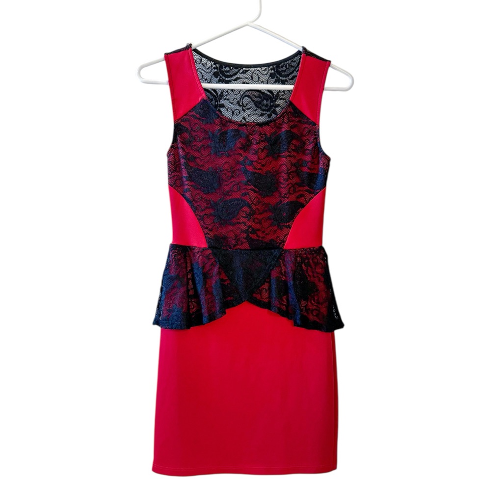 Women's Red & Black Lace Peplum Dress | Romantic Gothic Date Night